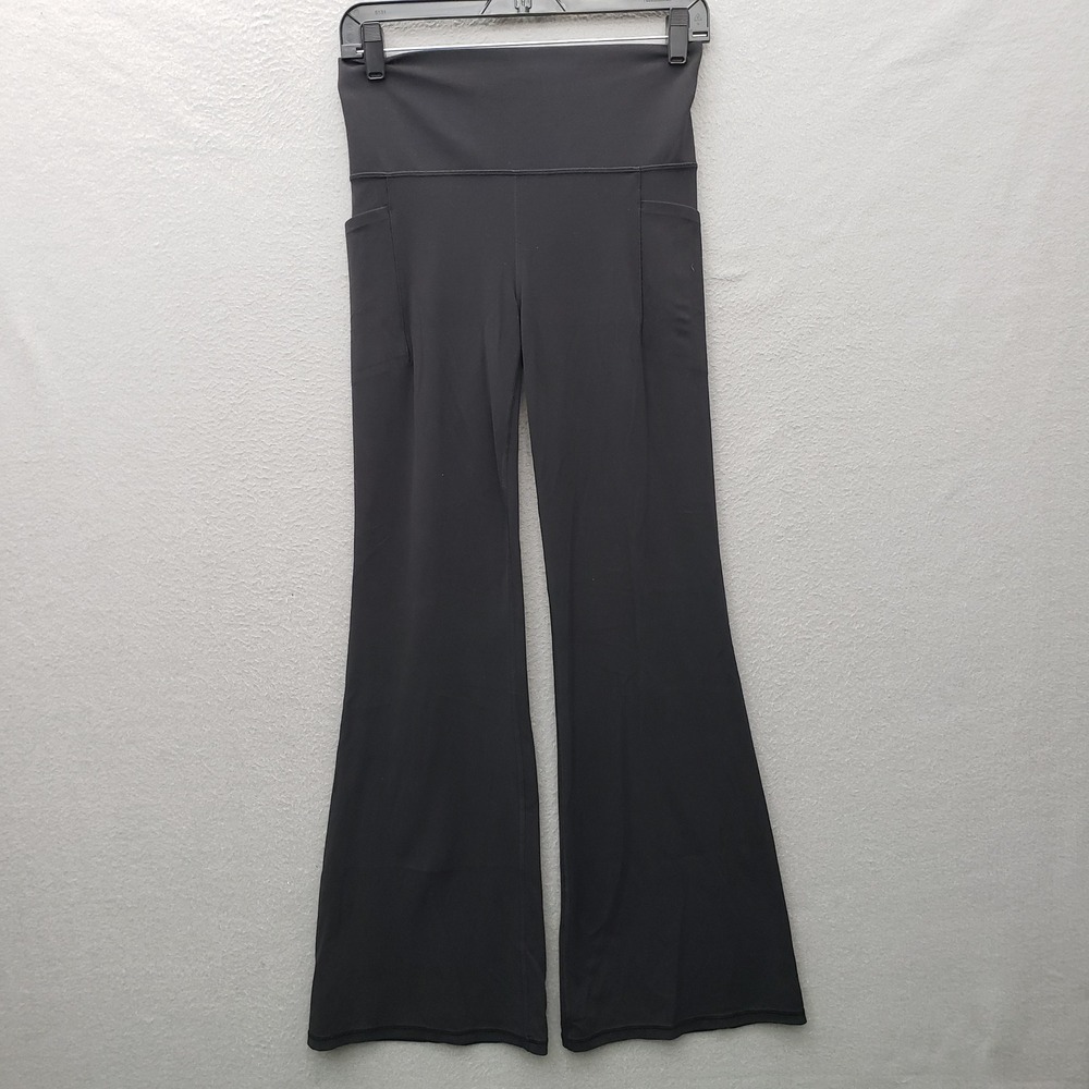 Athleta Flare Leggings With Pockets Solid Black Yoga Pants Athleisure Basic Sz M